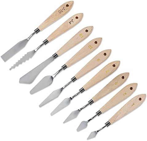 Lightwish Slikarski noževi, 9 komada nehrđajućeg čelika paleta paleta sa drva za drva za ulje, platno, akrilno slikanje, miješanje boje