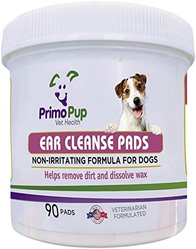 Primo Pup Vet zdravlje-jastučići za čišćenje ušiju za pse-veterinar formulirani za čišćenje, rastvaranje voska, smanjenje iritacije i sprječavanje infekcije-sigurno, praktično i jednostavno za upotrebu – 90 maramica