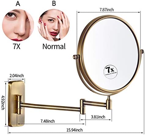 Zidno ogledalo za šminkanje, 8-inčno mesingano dvostrano uvećavajuće ogledalo za brijanje, proširivo