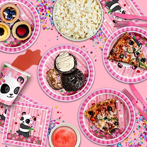 Pink Panda rođendanska zabava Postavljene ploče salvete Cups pribor za jelo za 16