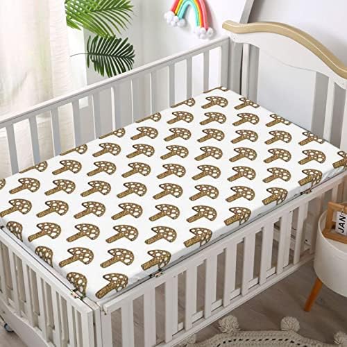 Tema sa gljivama, standardni madrac sa krevetom ugrađeni list mekani madrac za madrac za toddler ugrađen za dečko ili devojčicu ili jaslice, 28 x52, karamela i belih