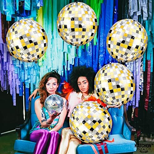 Veliki, Disco Baloni za dekoracije za Disco zabave - pakovanje od 6 komada, Baloni za Disco balone | 360 stepeni 4D Sphere Disco folije baloni | Disco Balloon za 70-e Disco dekoracije za zabave, novogodišnje dekoracije 2023