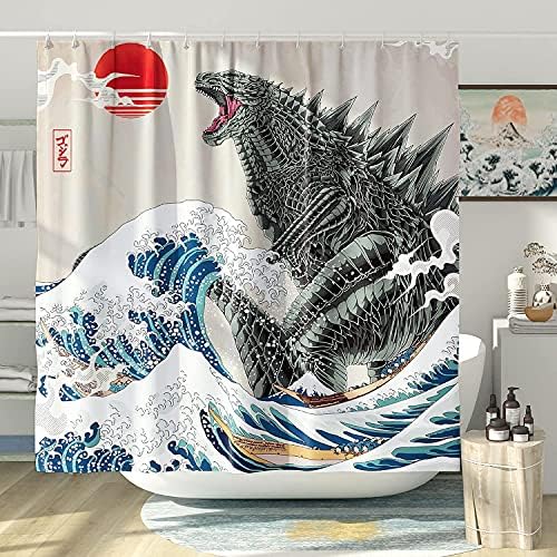 Desihom Funny ekstra-duge tuš zastove 96 inča, Funky Anime Monster tuš za tuširanje set cool azijski japansko kupatilo dekor poliester-72 x 96