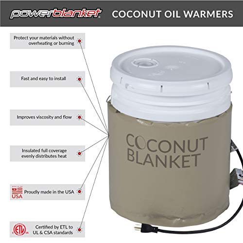 Powerblanket CN05 5 gal pokrivač za grijanje kante za kokosovo ulje, fiksni termostat, 100 stepeni F, 120V, 120W, 0,75, Tan