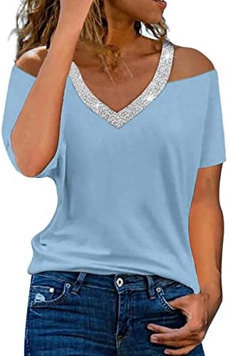 Xiloccer Cister TOP za žene Žene Ljeto V izrez sa ramena svijetle bušilice Ispis majica kratkih rukava Top bluza