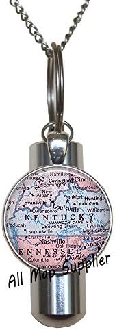AllMapsupplier Modna kremacija urna ogrlica, Kentucky Karta Urn Kentucky Karta Kremacija urna ogrlica