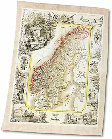3Droza Florene Vintage - Old Norveška N Švedska 1847 Mapa - Ručnici