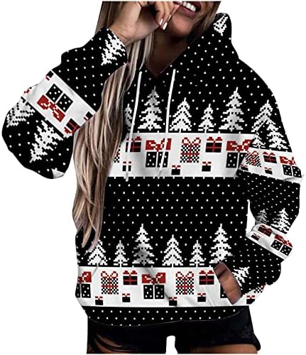 Narhbrg Božićne ružne dukseve za žene, tinejdžerske djevojke slatke grafičke vrhove pulover kapuljača