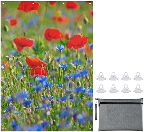 Mcchiver Red Poppies Bluecornflowers Zatvorene zavjese s usisnim čašama Prijenosne nijanse za isključivanje
