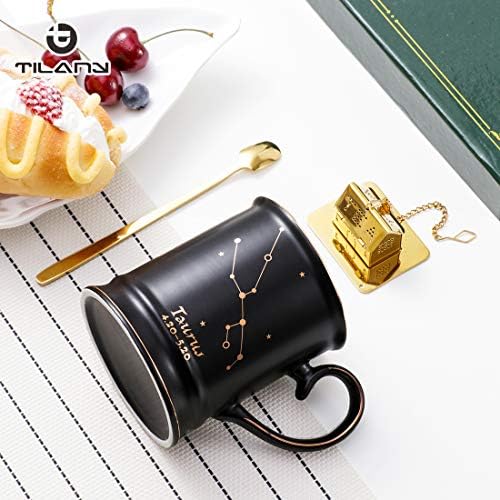 TILANY keramička šolja za kafu sa dizajnom Constellation - šolje za crni čaj sa zlatnom kašikom & Infuser za