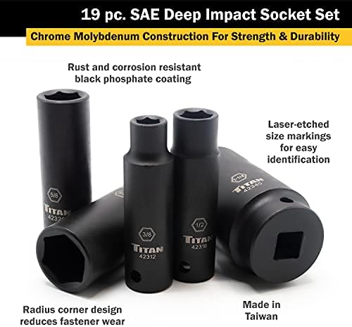 Titan 42319 19-komad 1/2 pogon SAE Deep Impact Socket Set