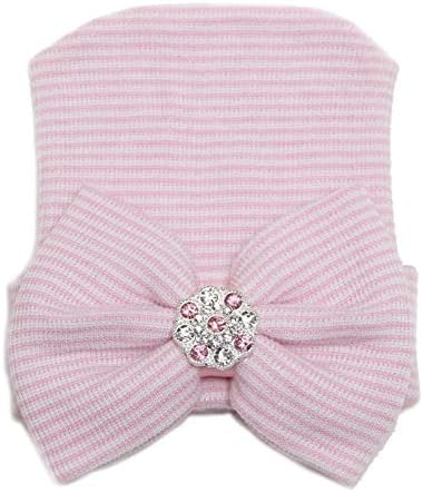 Ružičasta beba sjajna velika pulover šešir luk slatka kapa pletena dijamantska djevojka dječje rukavice i kape