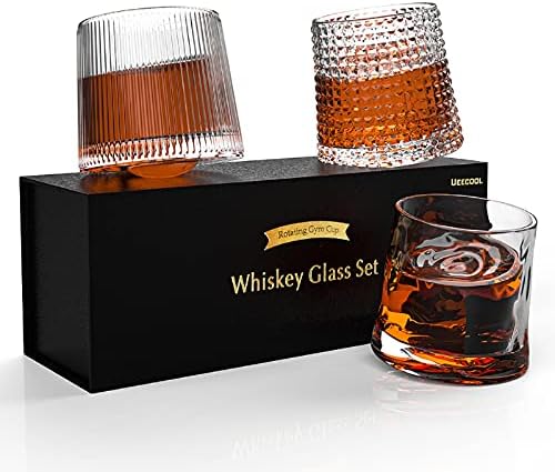 ueecool Whisky Rocks naočare, Tumbler Crystal Bar staklo, rotirajući dvostruki Old Fashion Set od 3, 6 oz,Clear, poklon za Dan očeva ,