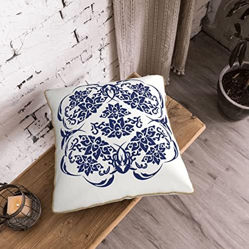 Myshe Pack od 2 baršunal jedinstveni kineski stil orijentalni kulturni plavi bijeli porculan cvjetni uzorak ukrasni kvadratni jastuk poklopac set kauč na kauč na razvlačenje sa sofom 18 x 18 -Inč 45 x 45 cm