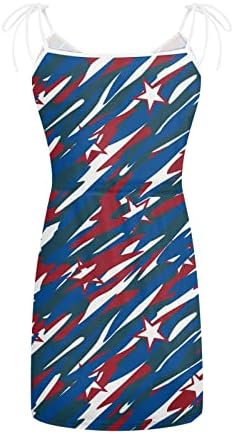 4. jula haljine za žene ljeto američka zastava Tank haljina sa džepovima elastični struk V-izrez