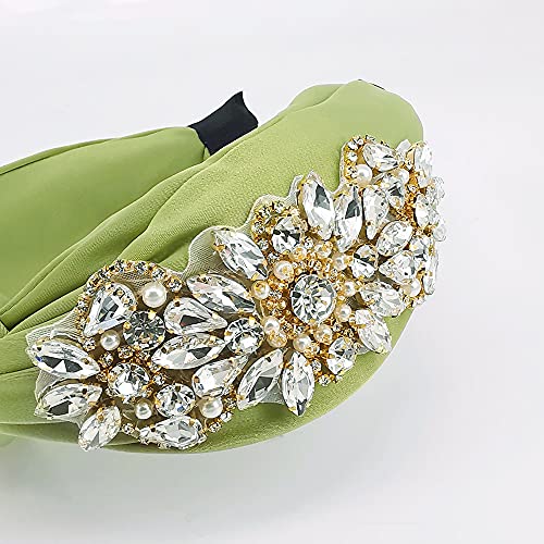 QTMY Fashion Headbands Crystal Gemstone Pearls Hair Accessories Head Band Headwear za žene, svijetlo zelena