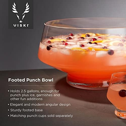 Viski Footed Glass Punch Bowl, Heavy Base Glass posuda za serviranje sa uglom dizajn Party Serveware za koktele & amp ;funkcionalna centralni, jasno