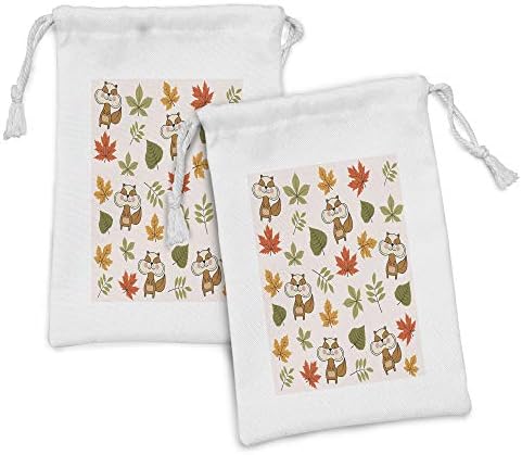 Ambesonne vreveća tkanina za vrećicu 2, jesen Doodle Forest Friend Listovi uzorak, mala vrećica za crtanje za maske za toaletne potrepštine, 9 x 6, višebojna