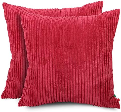 Milvowoc paket od 2 prugastog jastuka za bacanje koduroja, crveni ukrasni jastuk za bacanje, mekani kvadratni