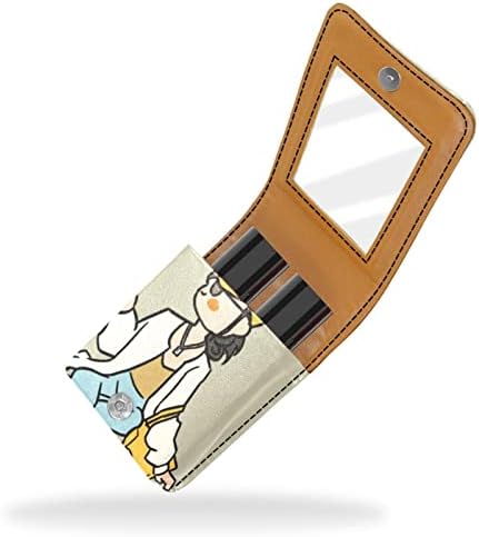 ORYUEKAN Mini torba za šminkanje sa ogledalom, torbica za kvačilo od umjetne kože, djevojka apstraktni uzorak