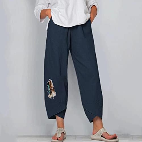 Comigeewa Žene Grafički labavi FIT hlače posteljine hlače za teen djevojke Ležerne prilike ravne noge Ljetne pantalone 2023 odjeća