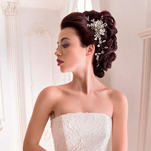 Barogirl Silver Wedding Flower Hair Vine Pearl Bride Bridal Headbands Crystal Hair Accessories For