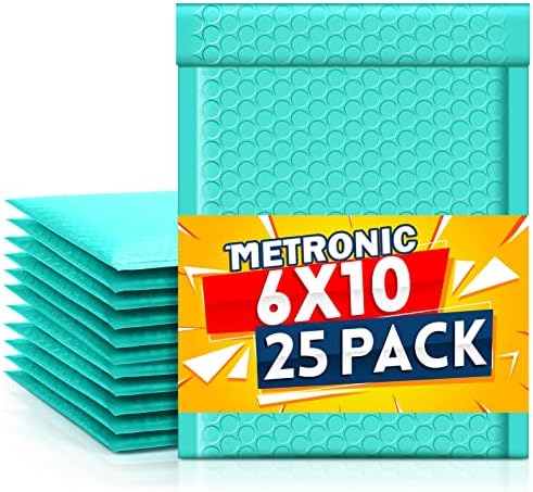 Metronic Bubble Mailers 6x10 inčni 25 paket, Teal podstavljene koverte, vodootporne, jastučne samoljepljive ljepljive