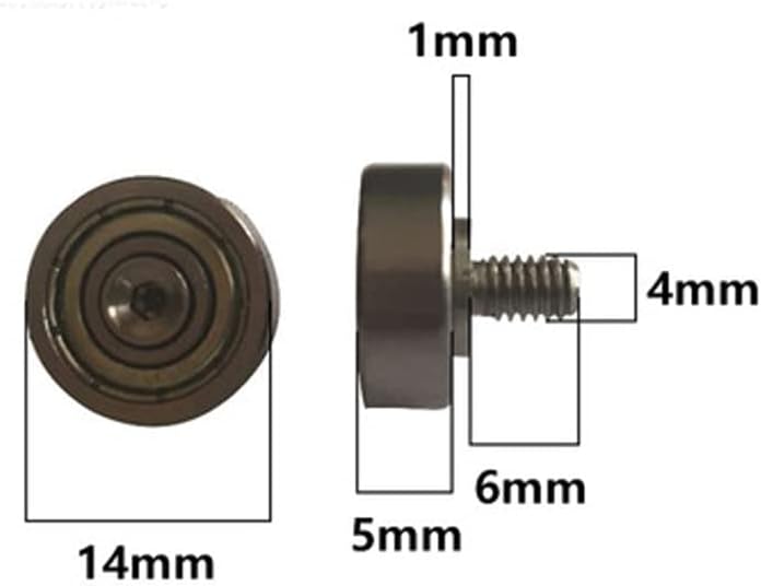 2kom M4 * 6mm šipka za navoje 14mm * 5mm točak za pomeranje fiksna remenica metalni nosivi vodeći točkovi prsten