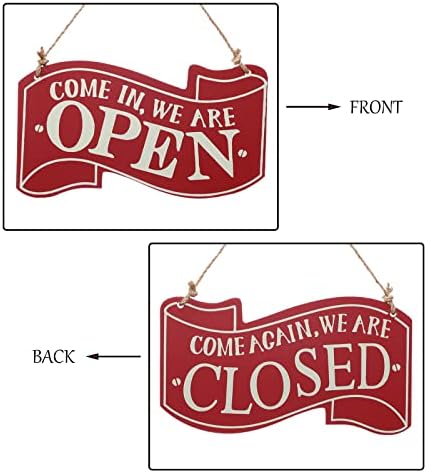 Otvoreni i zatvoreni znak za poslovna vrata - reverzibilni dvostrani dekor Wood potpisao sa visećim trgovinama