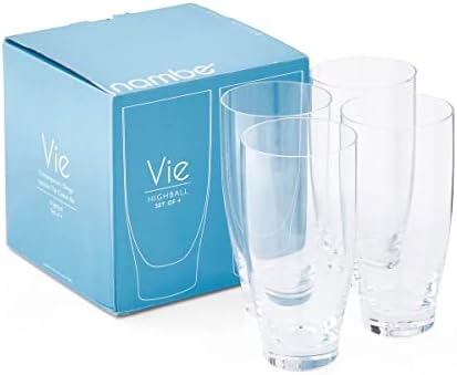 nambe Vie Highball naočare / visoke čaše za koktele od 16 unci za vodu za piće, sok i druga pića / Set od 4 prozirnih čaša / dizajnirao Neil Cohen