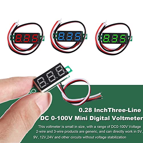 Diitao 6pcs tester napona, mini digitalni voltmetar ispitivač mjerača 0,28 3 žica DC 0-30V plavi / crveni / zeleni