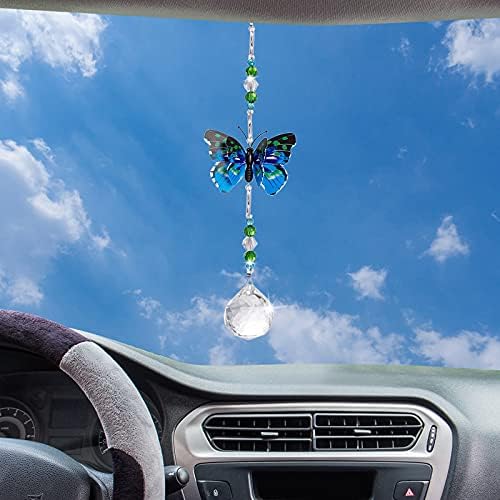 Videopup plavi leptir Sunčani hvatač sa kristalno visećim ukrasima, stražnjim redom zrcala, viseći