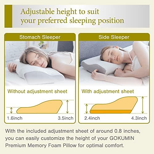Gokumin Premium memorijski jastuk za leđa, bočni i želučni pragovi, nosač konture, vrtića cervikalni jastuk, podesive visine, bambusov ugljen, neklizajući jastučnicu za pranje - standard, bijeli