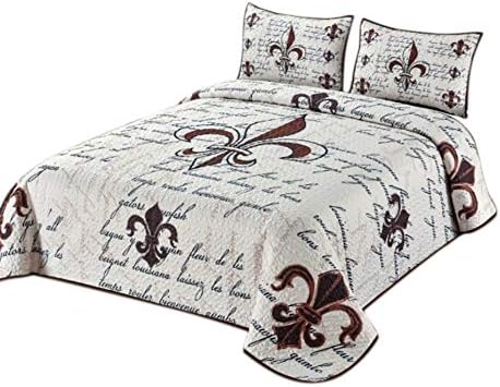 Fleur de Lis posteljina posteljina sa pokrivačem i dva jastučna šama, pozadina slonovače sa tematskim putem Louisiana