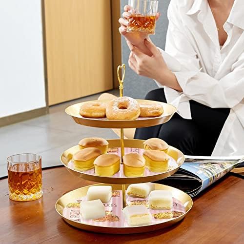 Lyetny 3-rajdni desert za stalak za kolač za kolače Zlatni cupcake za čišćenje za čaj, vjenčanje i rođendan,