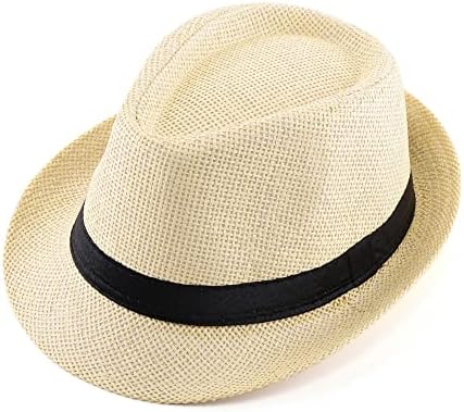 FALETO Unisex ljetna Panama slamnata Fedora kapa sa kratkim obodom kapa za sunčanje na plaži Classic