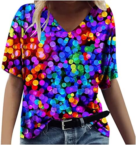 Ženska cvjetna kravata grafička majica za majicu Labavi fit kratki rukav V izrez Casual Tops Ljetni trendy šareno izlaska bluza