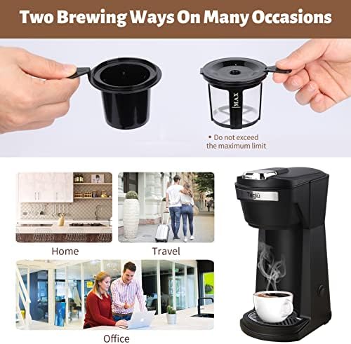 2 u 1 aparat za kafu sa jednim serviranjem za K šoljice & amp; mlevena kafa, Mini K aparat za kafu sa 6 do 14 oz veličina piva, jedna šoljica za kafu sa jednim pritiskom za brzo kuvanje, filteri za višekratnu upotrebu, Crni