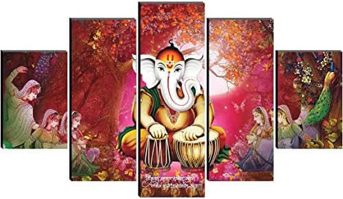Saf Set od 5 Ganesha religiozne moderne umjetnosti dekorativno zidno slikarstvo 30 inča x 18 inča PNLS32225