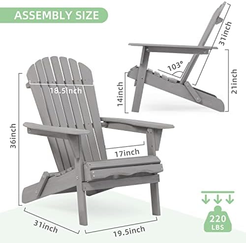 Sklopivi Adirondack set stolica od 2, pola unaprijed sastavljene vanjske drvene stolice za vrt za vrt/dvorište/vatru/bazen/plažu