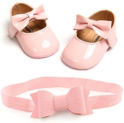 2pcs / set Baby Girl Princess Mary Jane Flass Mekani toddler novorođenčad vjenčanice cipele sa trakom za glavu