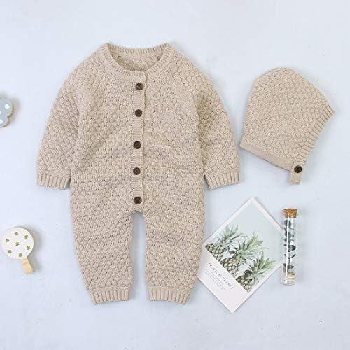 Olscrom Baby Newborn Pleteni džemper ROMPER LONGSLEEVE Outfit pamučni kombinezon sa toplim setom šešira