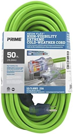 Premijerna žica i kabel NS512830 Neon Flex 12/3 SJTW Visoka vidljivost Ekstremni hladni vremenski produžni kabel, 50 stopa, l, zeleno