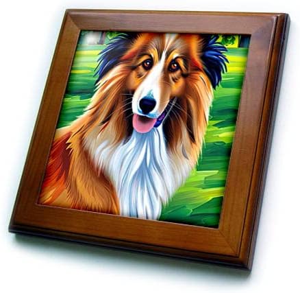 3drose prijatan portret psa grubog kolija. Zelena Ljetna Trava, Drveće. - Uramljene Pločice