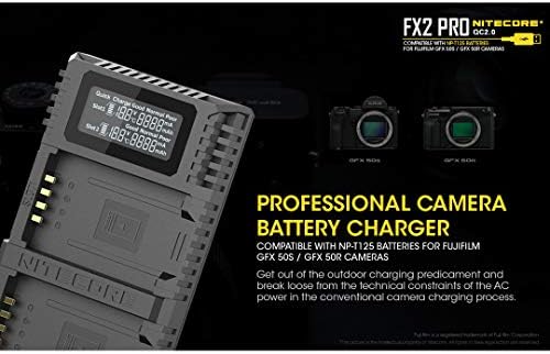 Nitecore FX2 Pro Dual Slot USB digitalni punjač Kompatibilan sa Fujifilm NP-T125 baterijama kamere