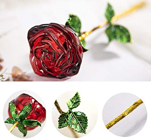 Sinoarts Home Garden Figurica Kip Decor Ornament, Crystal Red Rose Flower Figurice Craft Rođendan Valentinovo