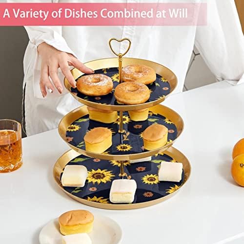 3 vrste cupcake štand žuti suncokretovi mornaričke pozadine za stolu za stolu tirene ladice za zabave