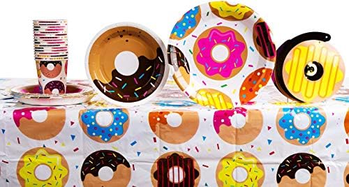 BleuZoo Donut potrepštine za zabavu-Set rođendanskih ukrasa za zabavu Bundle-Donut Grow Up-uključuje: velike i male tanjire, stolnjak, Danglers , šolje, salvete