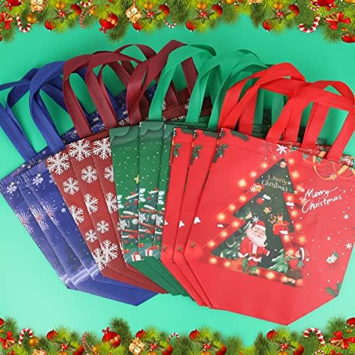HOWAF 12 kom Božić velike poklon torbe sa ručkama, višekratna netkani torbe za Božić namirnice shopping Supplies, vodootporan tote torba Snowflake Santa dizajn za Božić Holiday Decor usluge