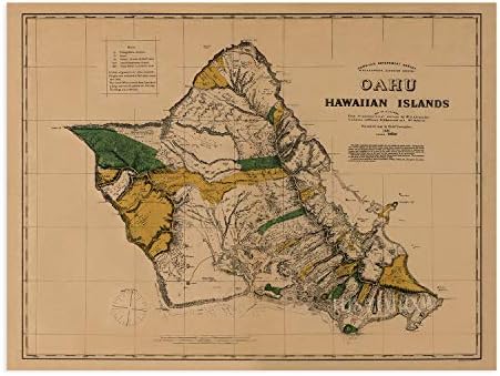 HISTORIX 1881 Oahu Hawaii Vintage karta - 18x24 inča Vintage karta Oahu Hawaii zidna Umjetnost-mapa Havaja
